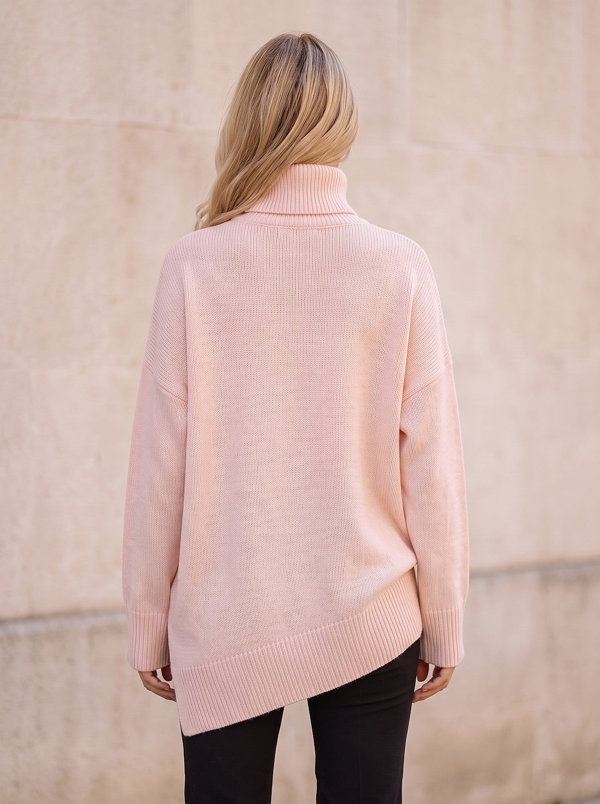 Women's Oversized Turtleneck Asymmetrical Hem Sweater