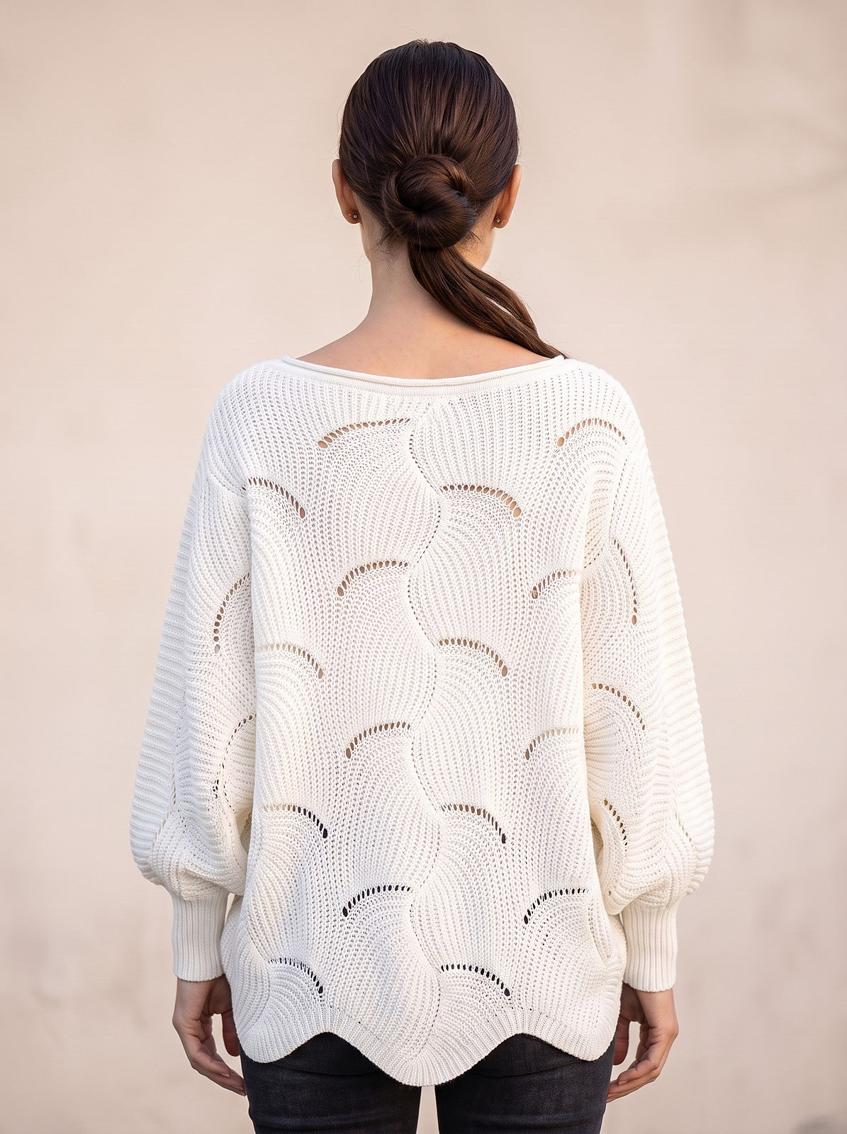 Women's Pointelle Knit Dolman Sleeve Pullover