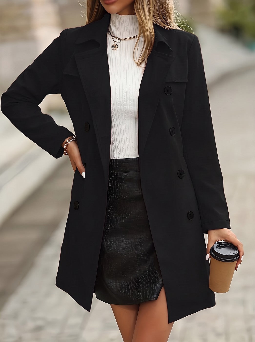 Women's Double Breasted Trench Coat Tie Belt