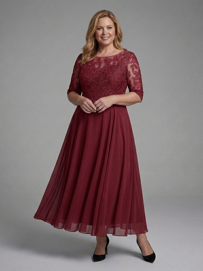 Women's Lace Bodice A-Line Chiffon Dress