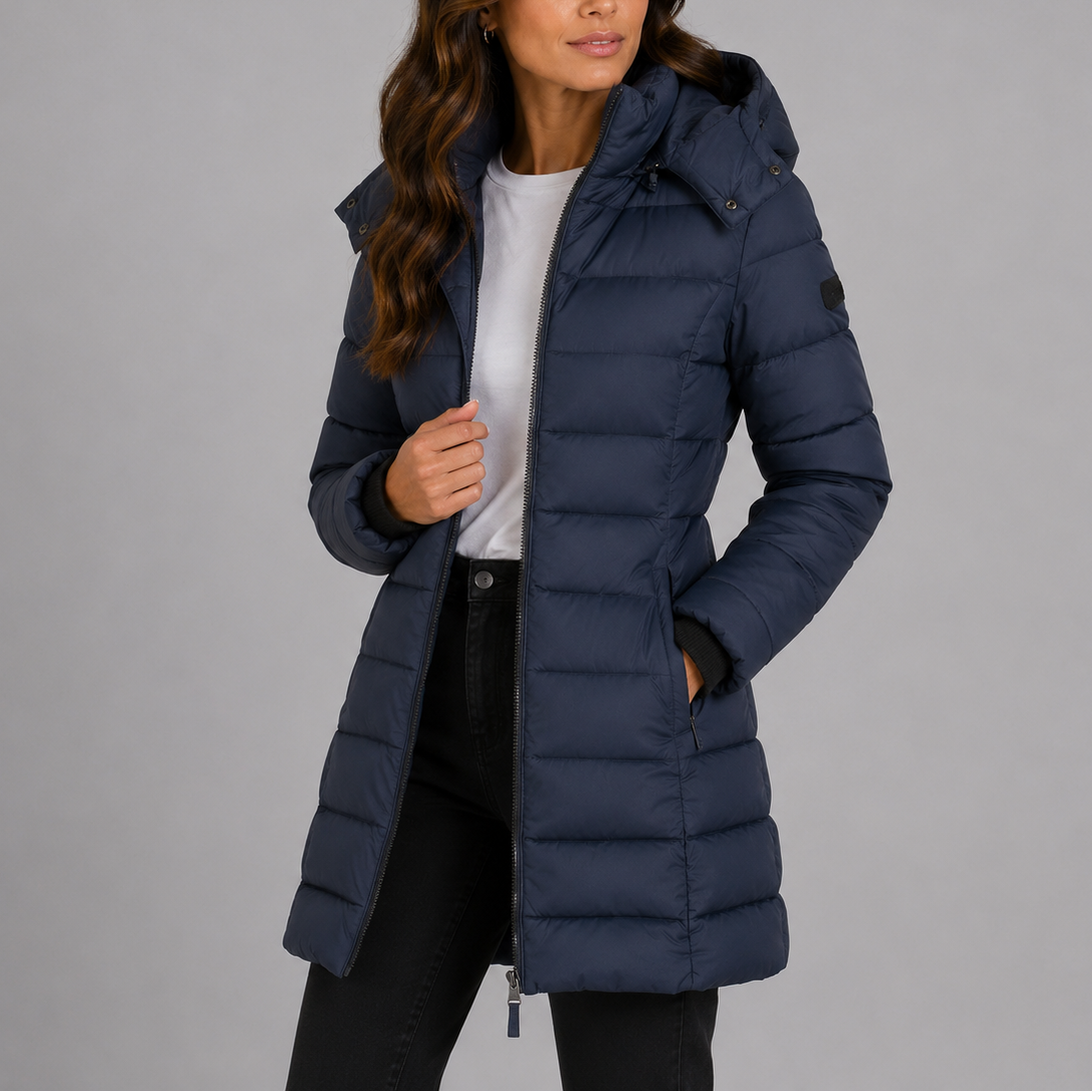 Women's Long Puffer Jacket with Hood