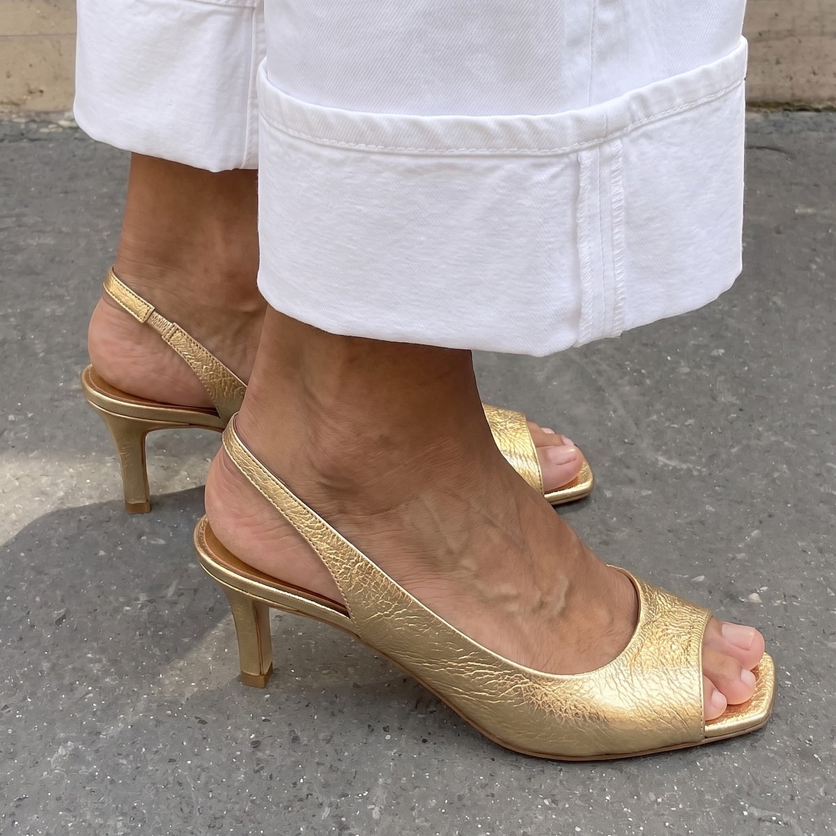 Women's Metallic Square Toe Slingback Sandals