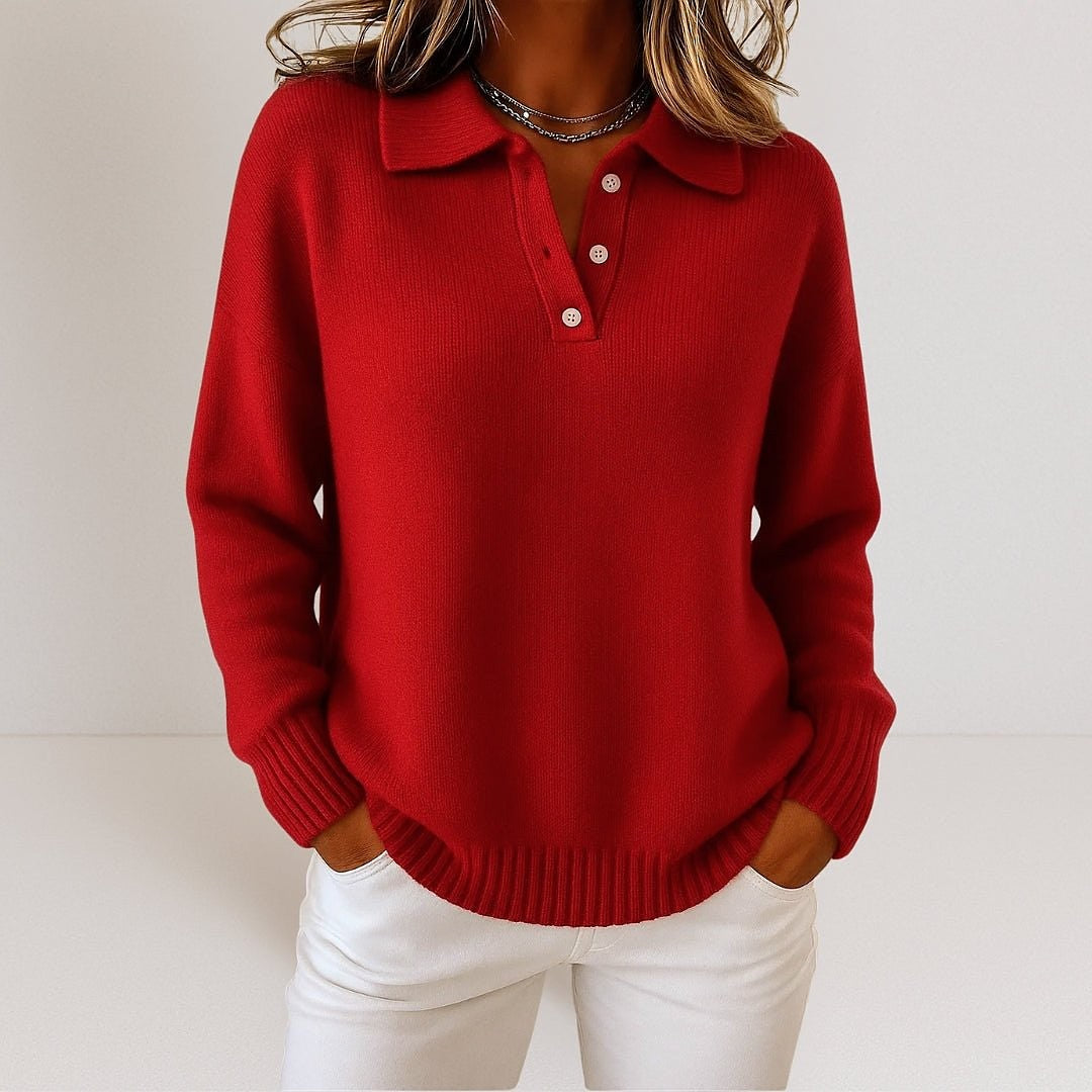 Women's Polo Collar Long Sleeve Sweater