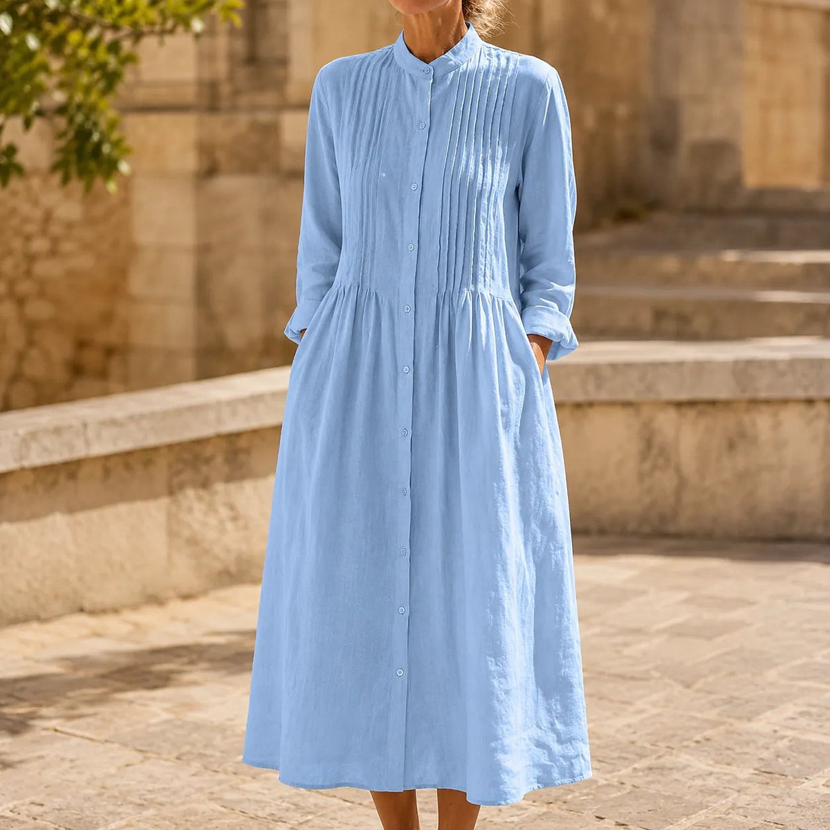 Women's Button Front Midi Shirt Dress