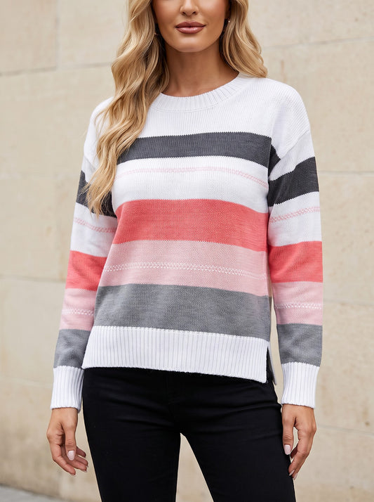 Women's Striped Crew Neck Pullover Sweater