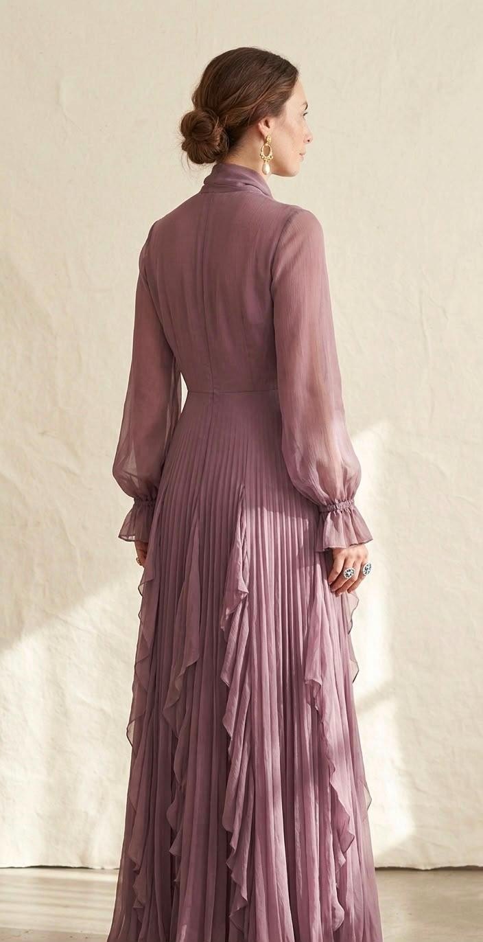 Women's Vintage Neckline Tie Neck Maxi Dress