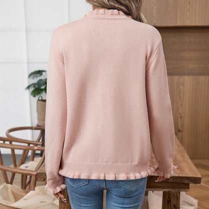 Women's Ruffle Trim V Neck Cardigan