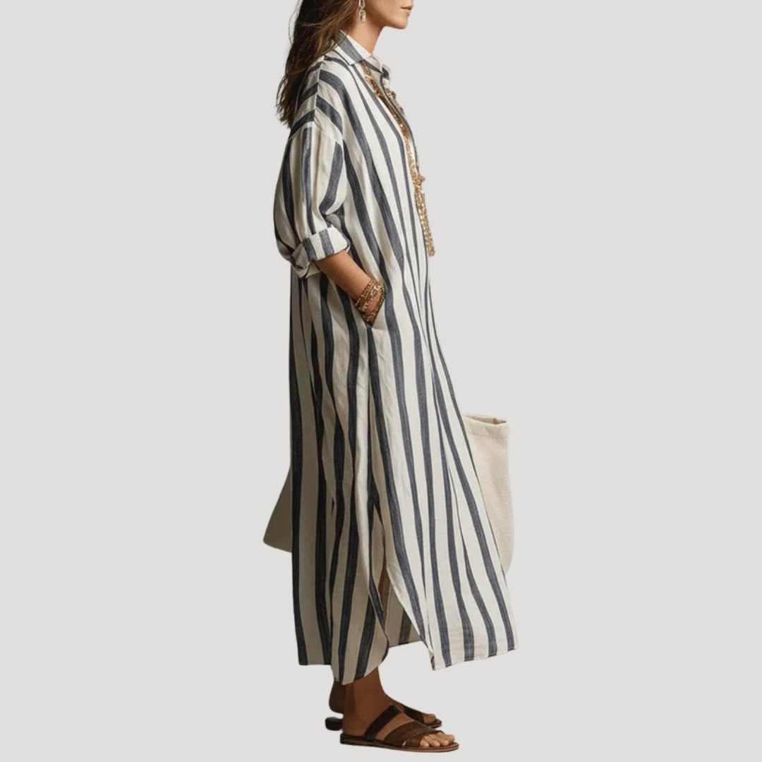 Women's Loose Striped Maxi Shirt Dress