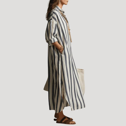 Women's Loose Striped Maxi Shirt Dress