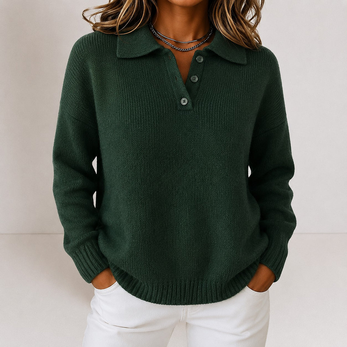 Women's Polo Collar Long Sleeve Sweater