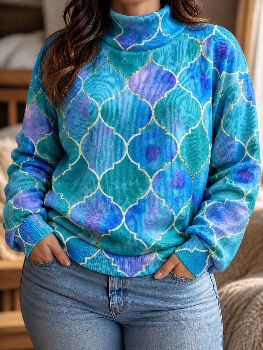 Women's Ribbed Turtleneck Sweater Long Sleeve