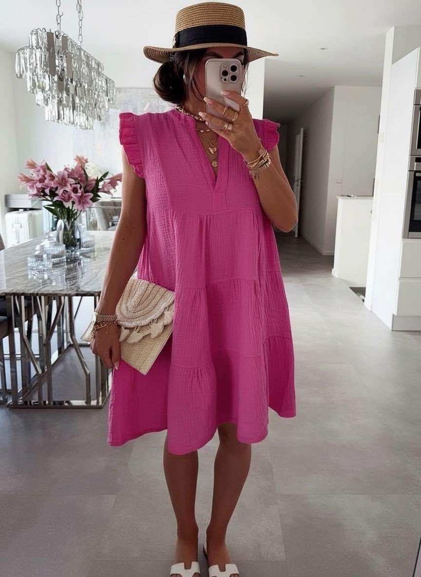 Women's V Neck Ruffle Sleeve Summer Dress