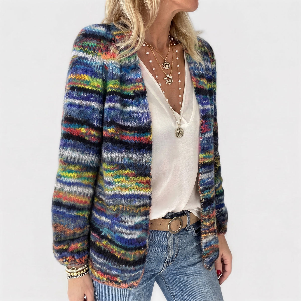 Women's Striped Open Front Cardigan