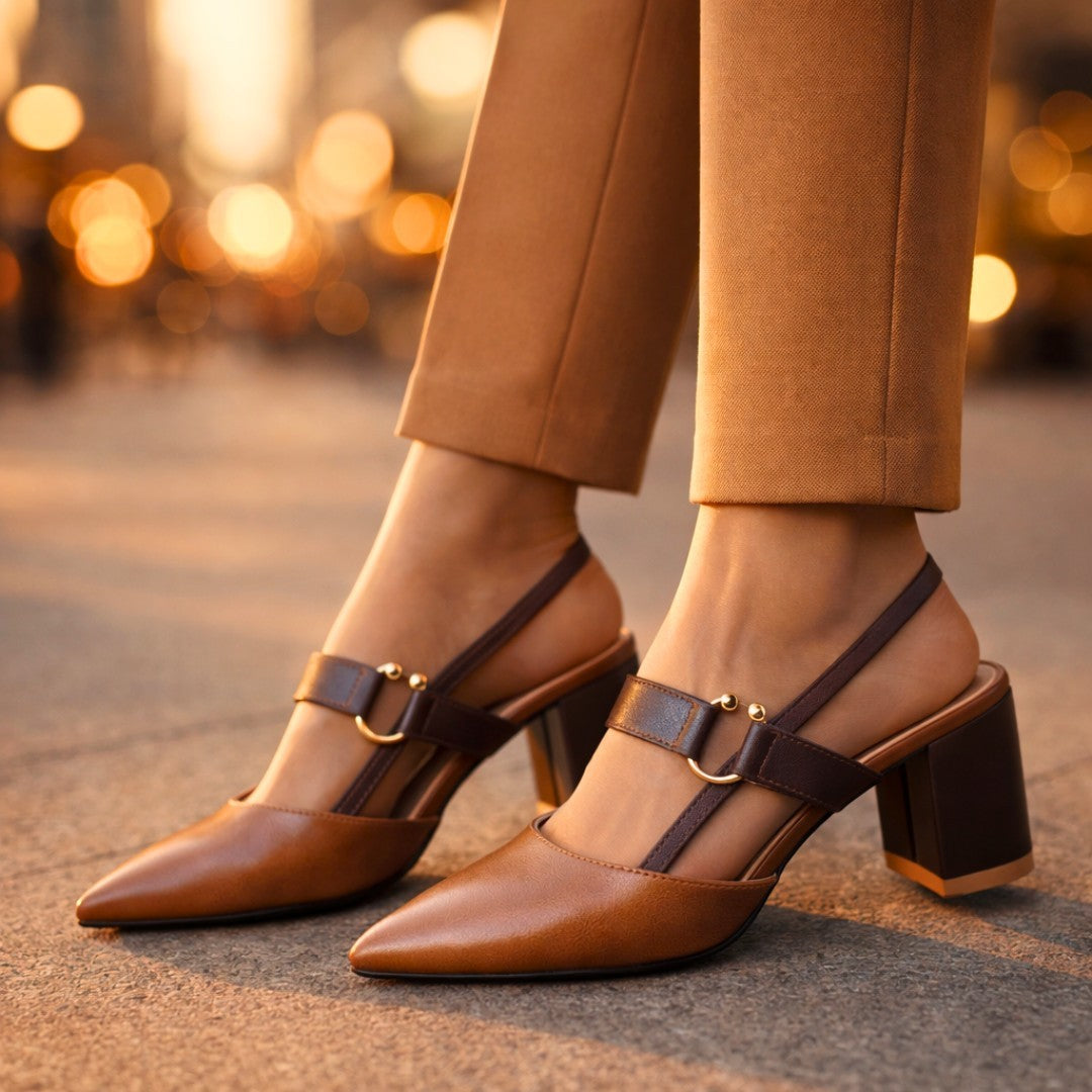 Women's Pointed Slingback Heels with Ring Strap
