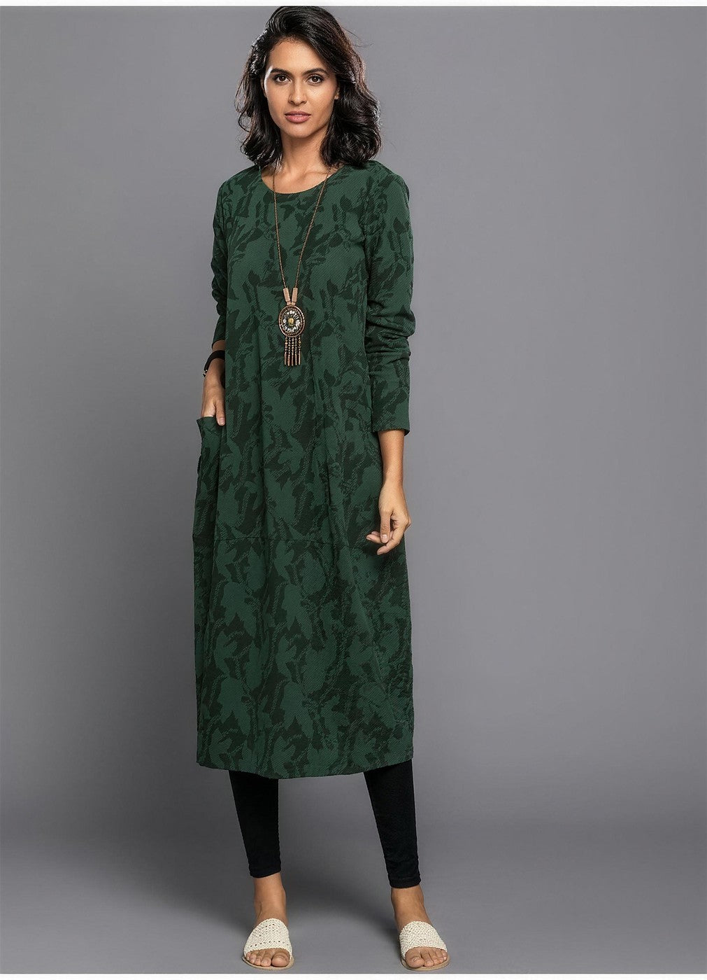 Women's Jacquard Midi Dress with Pockets