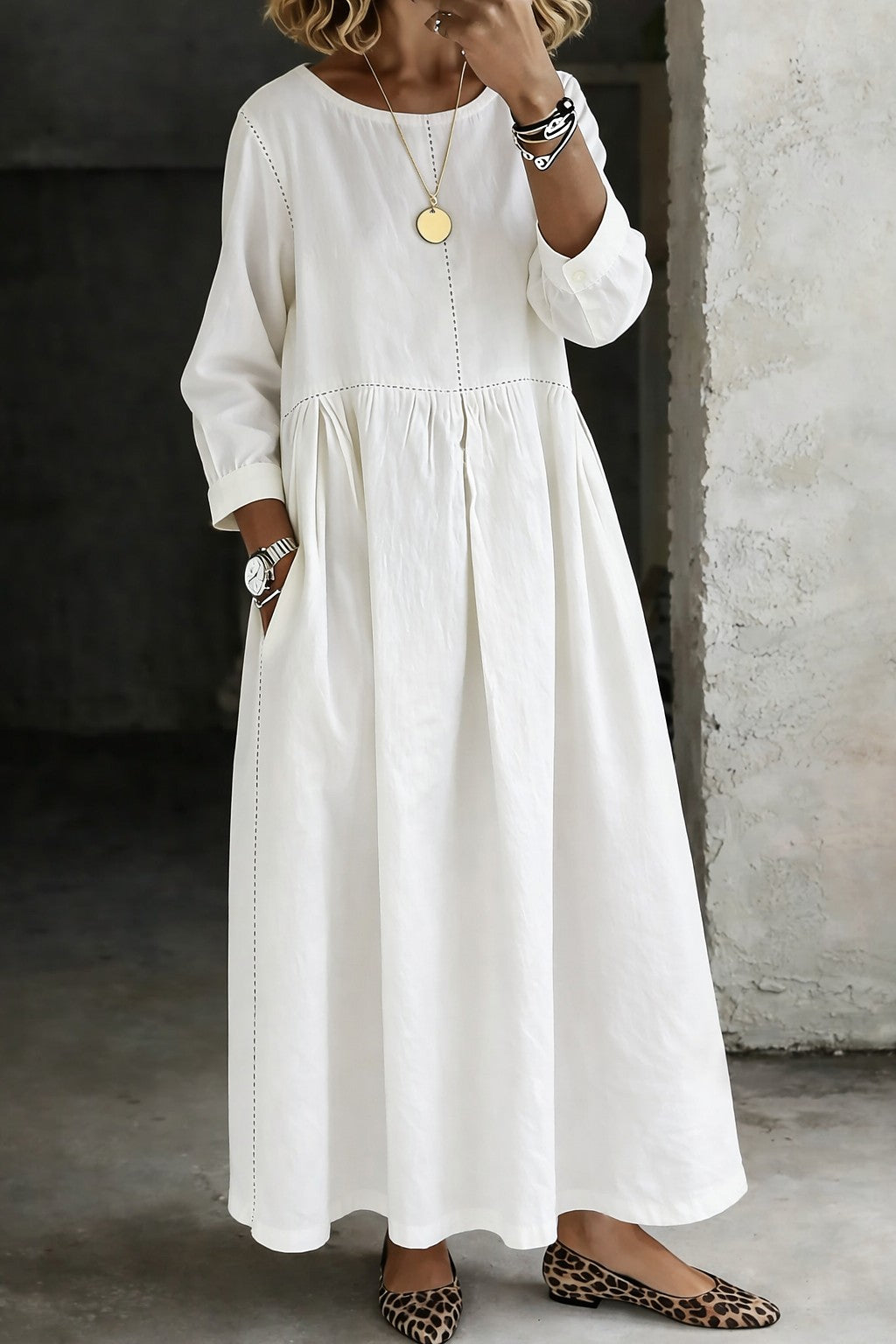 Women's Denim Maxi Dress with Pockets