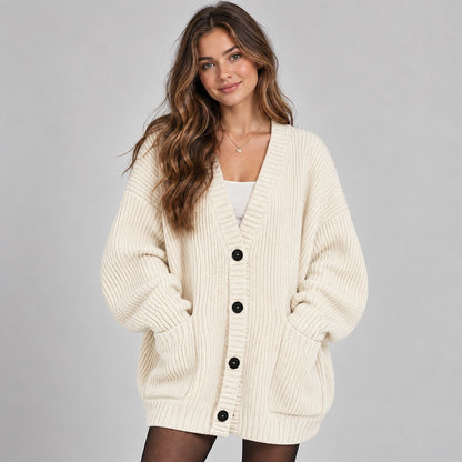 Women's Oversized V Neck Button Cardigan
