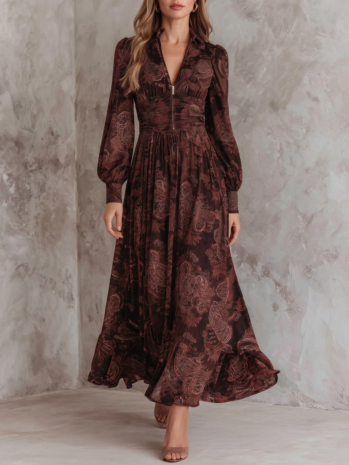 Women's Paisley Long Sleeve Maxi Dress