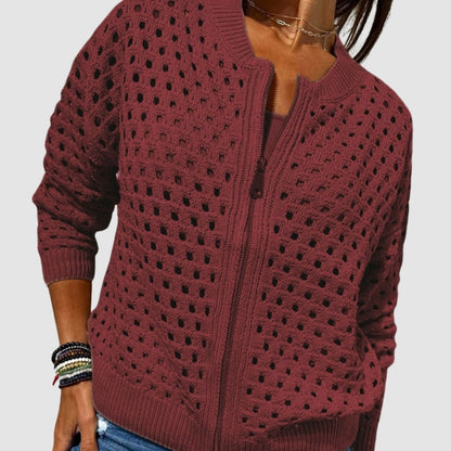 Women's Zip Up Pointelle Knit Cardigan