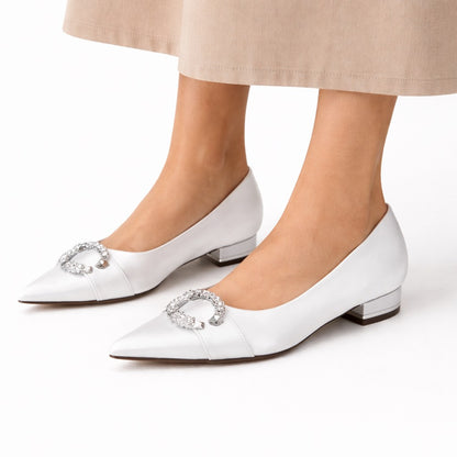 Women's Satin Pointed Toe Flats Block Heel