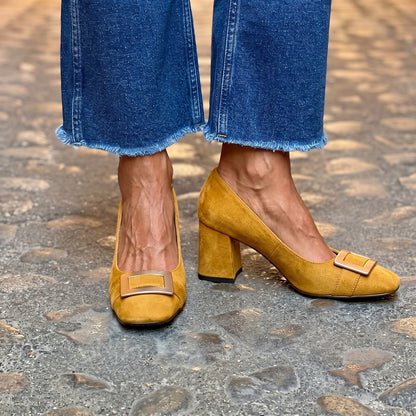 Women's Slip On Block Heel Pumps Buckle