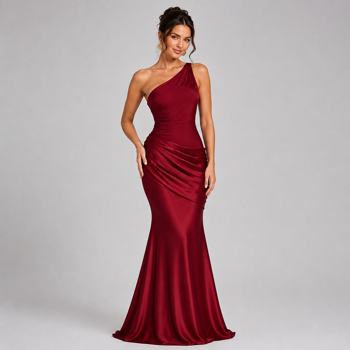 Women's Ruched One Shoulder Maxi Dress