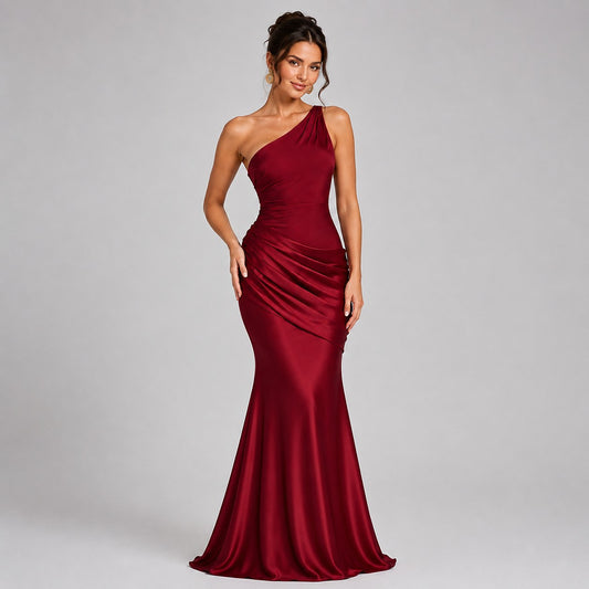 Women's Ruched One Shoulder Maxi Dress