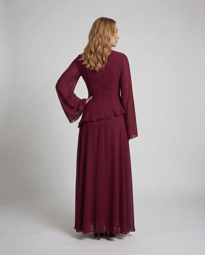 Women's Bell Sleeve Peplum Waist Maxi Dress