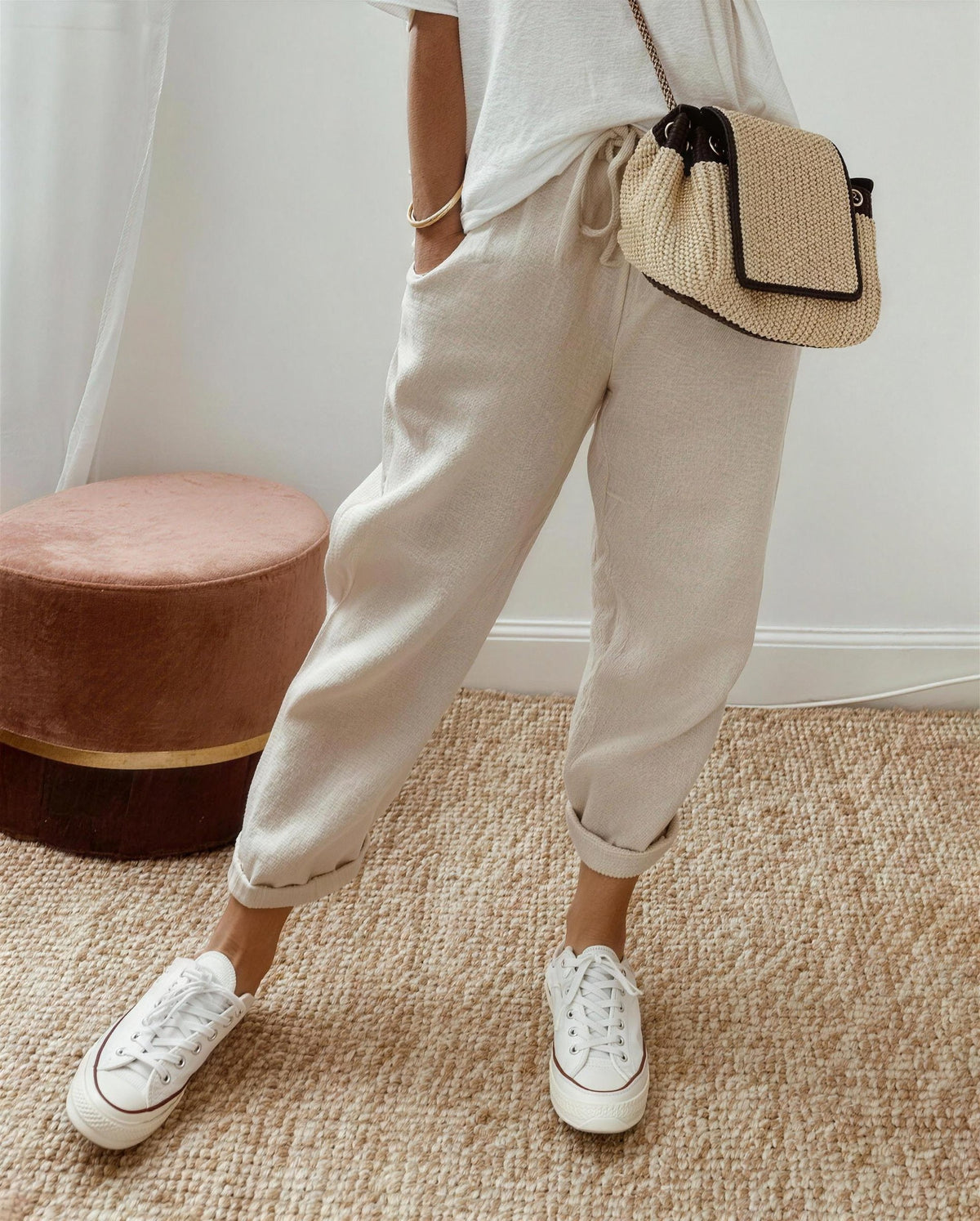 Women's Drawstring Waist Tapered Pants
