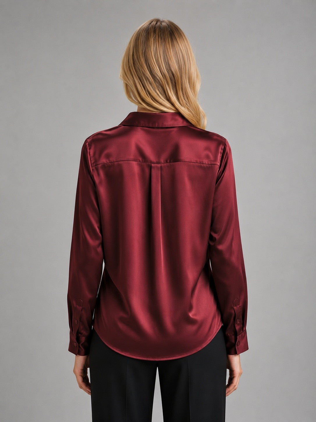 Women's Long Sleeve Collared Satin Blouse