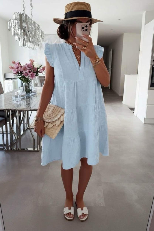 Women's V Neck Ruffle Sleeve Summer Dress