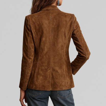 Women's Faux Suede Notched Lapel Blazer Jacket