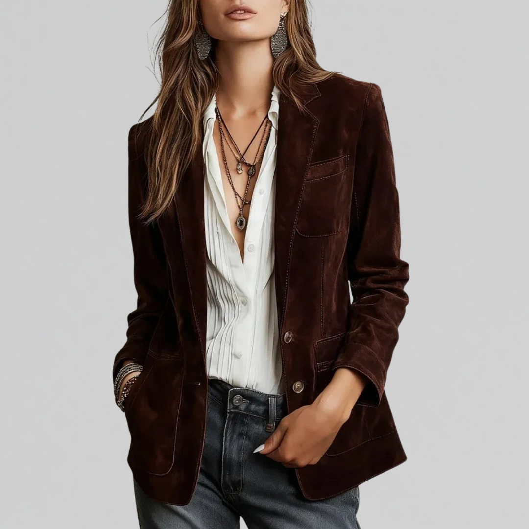 Women's Faux Suede Notched Lapel Blazer Jacket