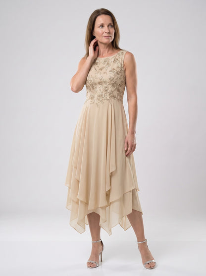 Women's Embroidered Waist Layered Chiffon Dress