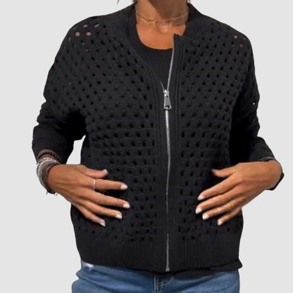 Women's Zip Up Pointelle Knit Cardigan