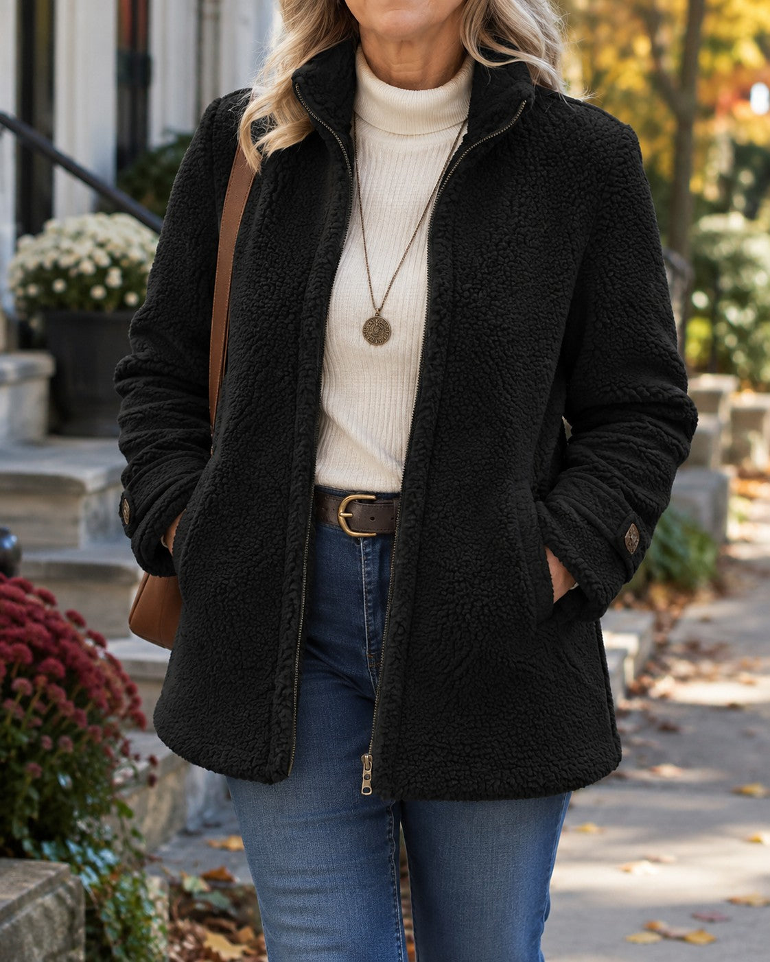 Women's Fuzzy Sherpa Zip Up Jacket