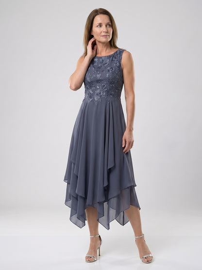 Women's Embroidered Waist Layered Chiffon Dress