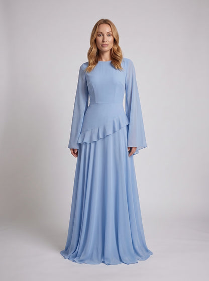 Women's Bell Sleeve Peplum Waist Maxi Dress