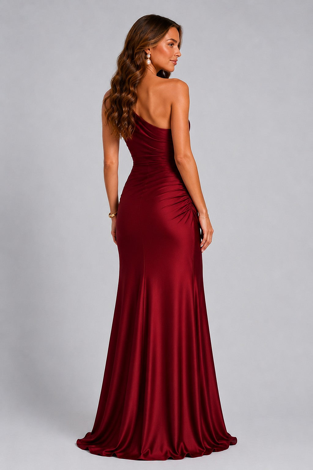 Women's Ruched One Shoulder Maxi Dress