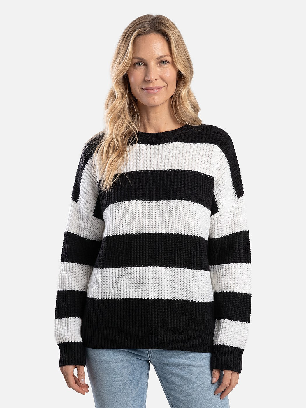 Women's Striped Ribbed Knit Sweater