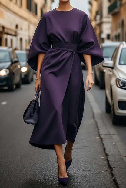 Women's Kimono Sleeve Belted Midi Dress