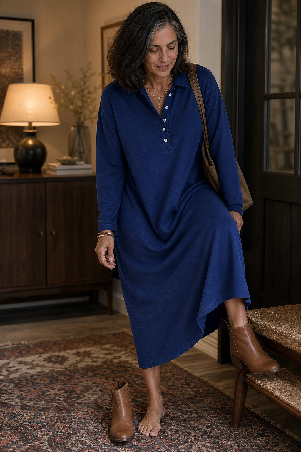 Women's Collared Knit Midi Dress