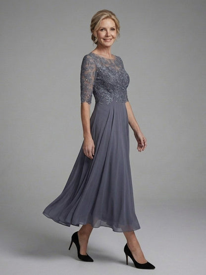 Women's Lace Bodice A-Line Chiffon Dress