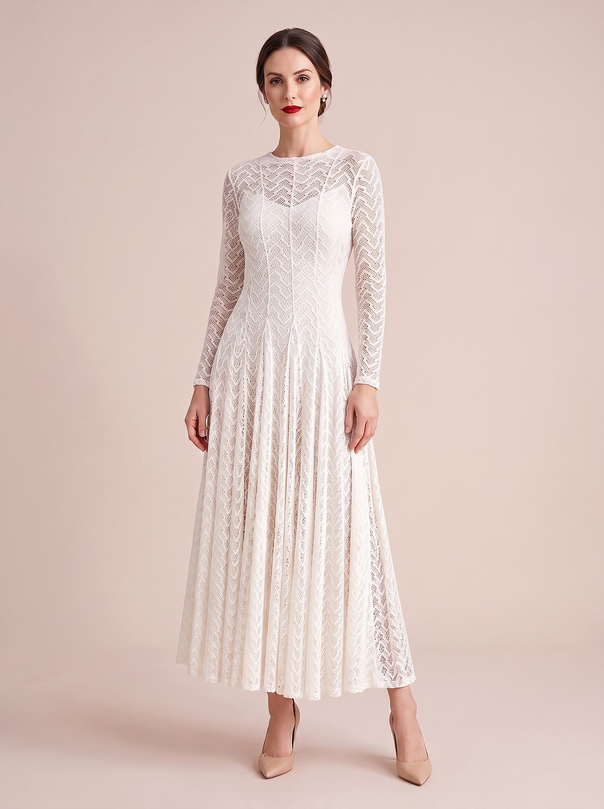 Women's Vintage Neckline Lace Evening Maxi Dress