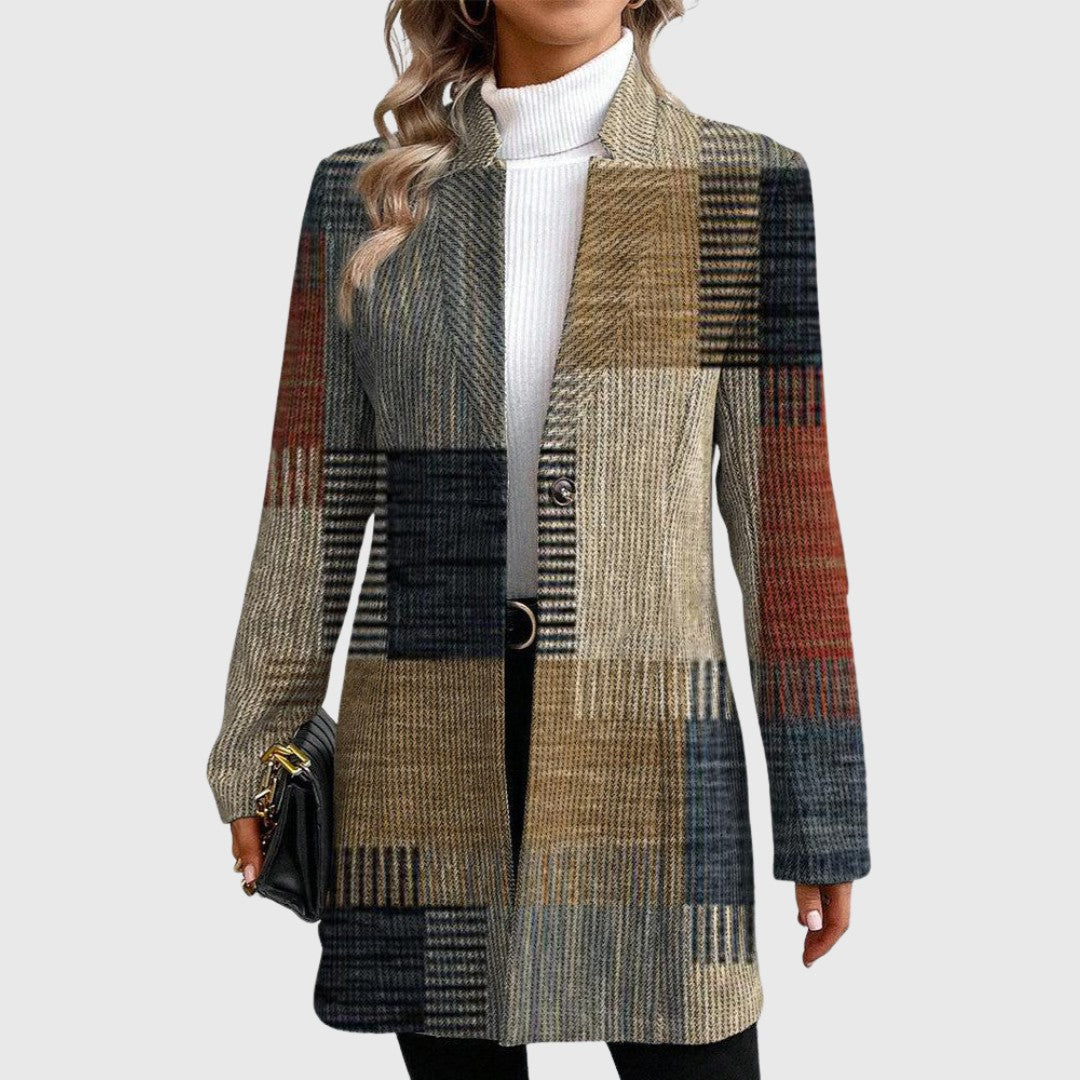 Women's Long Plaid Blazer Patchwork