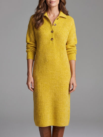 Women's Ribbed Sweater Dress with Button Collar