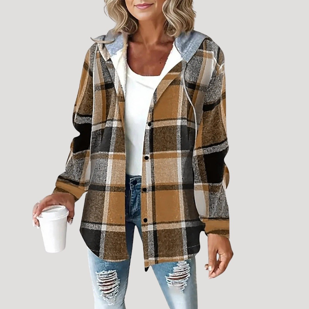 Women's Plaid Shirt Jacket with Hood
