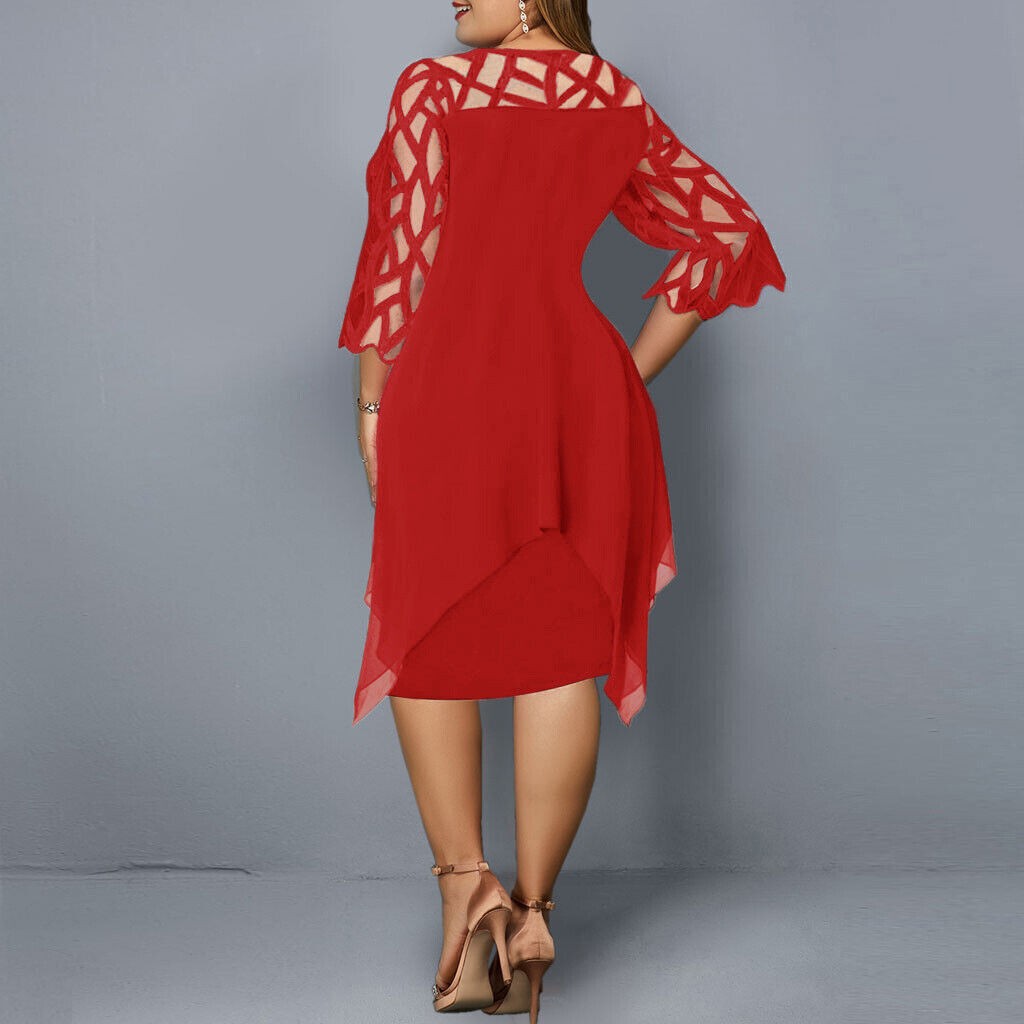 Women's Plus Size Dress with Mesh Sleeves