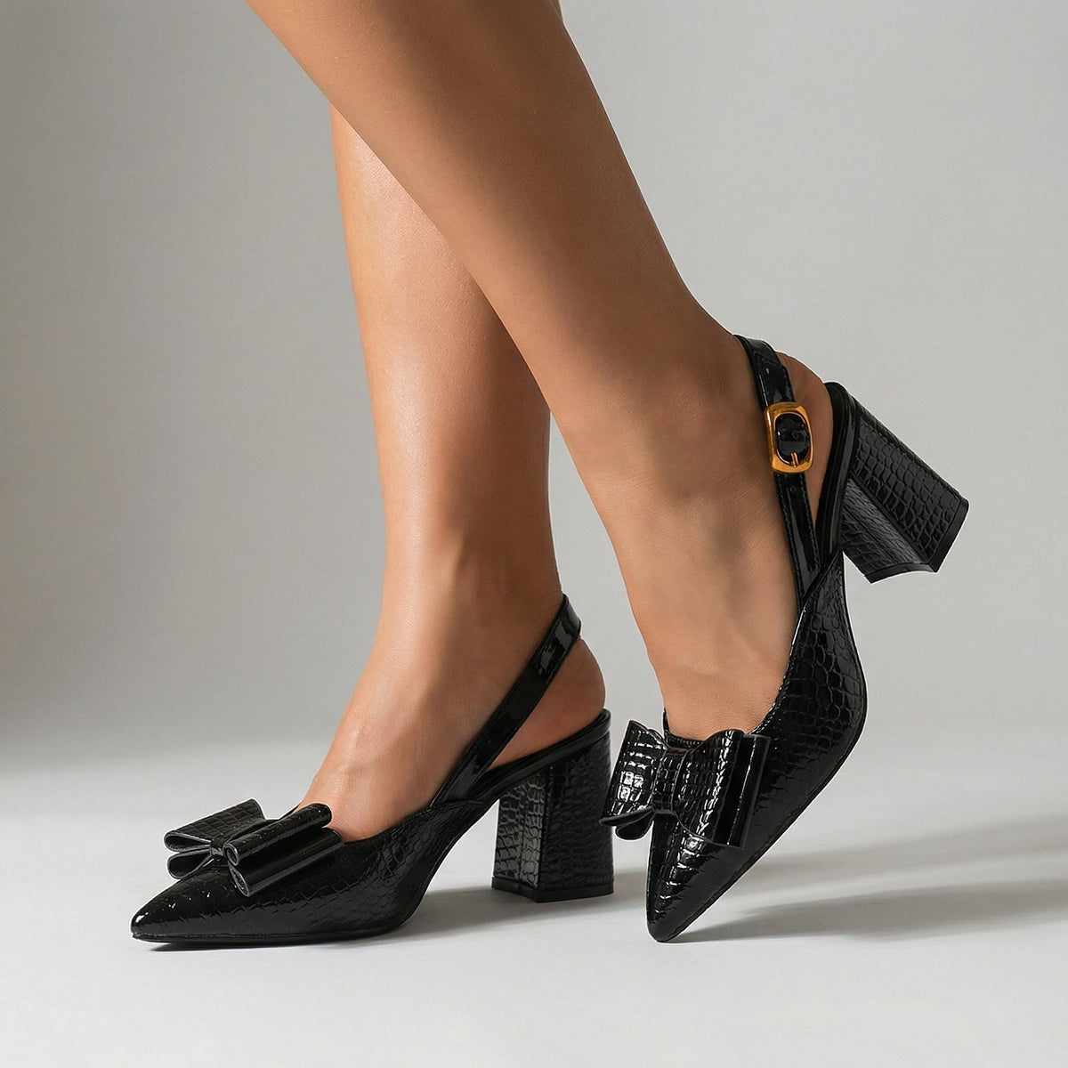 Women's Croc Bow Block Heel Slingback Pumps