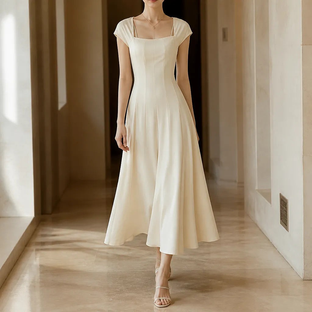 Women's Cap Sleeve Square Neck Midi Dress